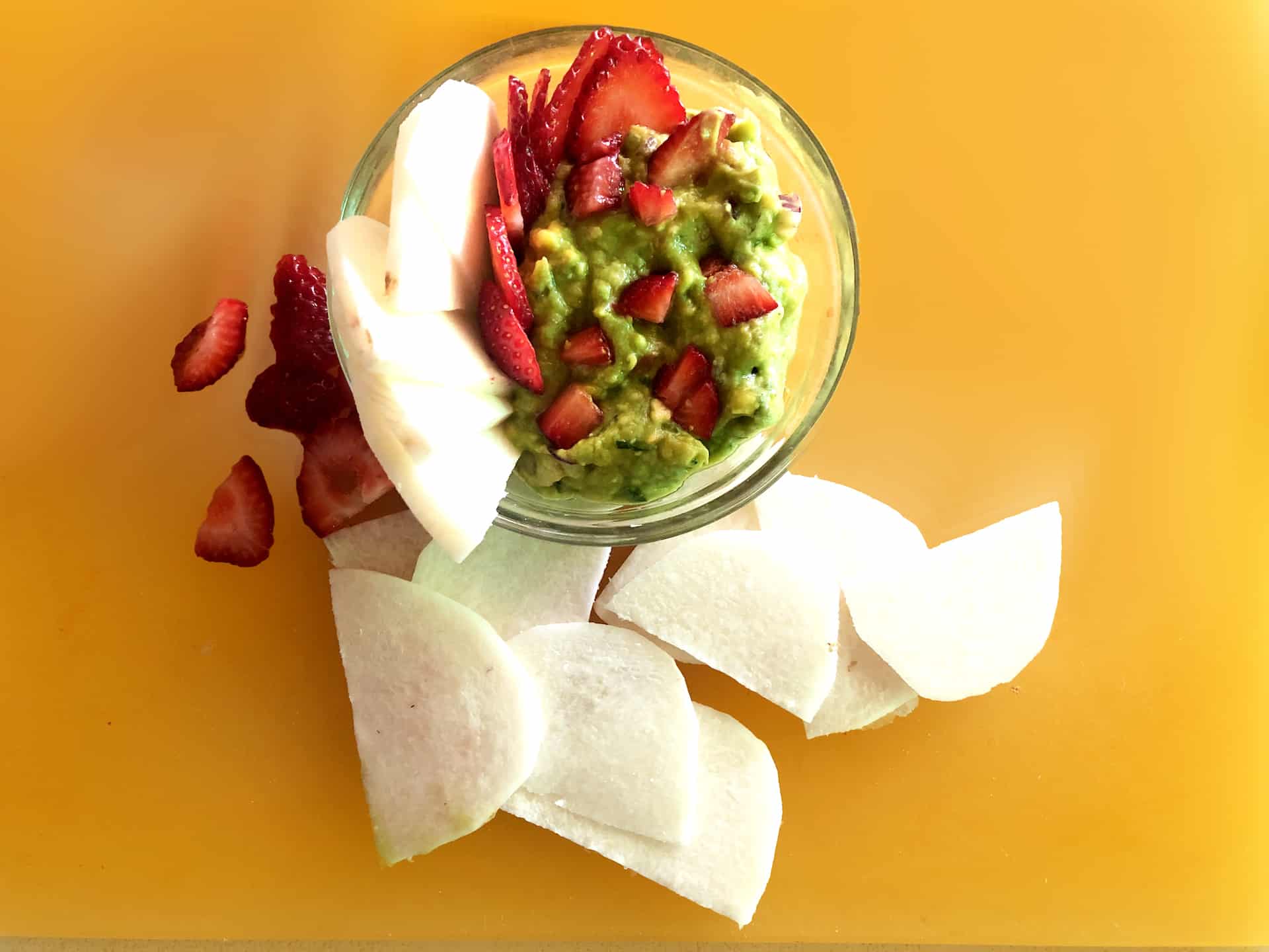 Strawberry Guacamole with Jicama Chips